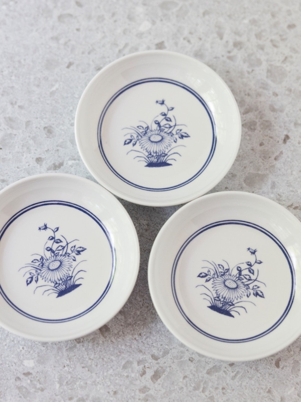 Set of 3 mini rice flower melamine Asian blue white dip sauce bowls 3.5 inches